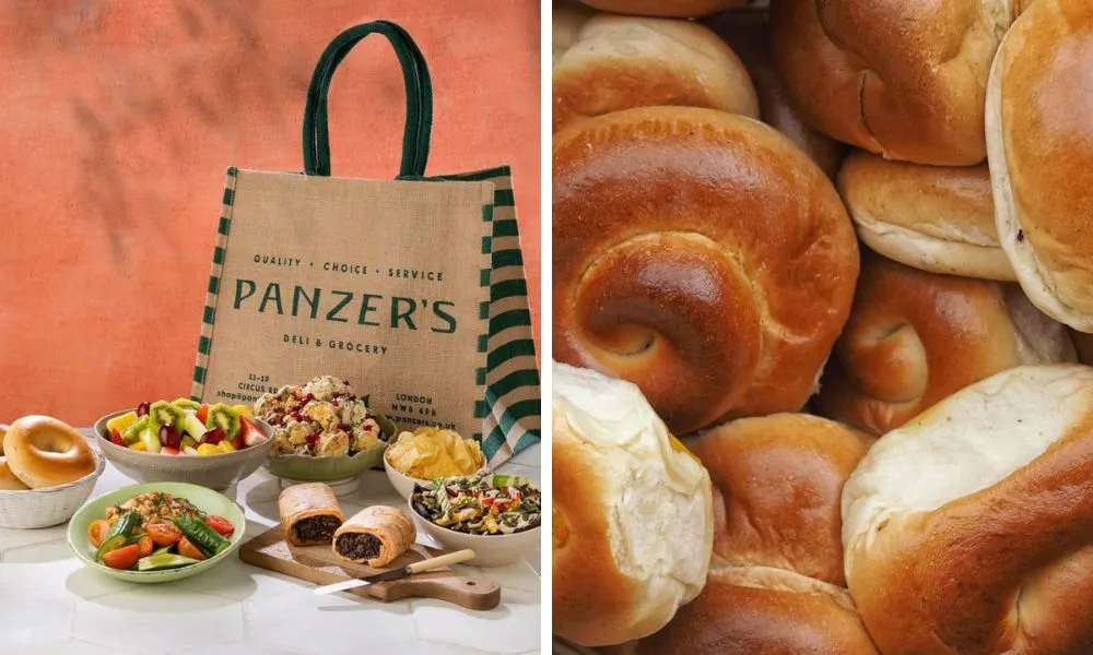 branded picnic bag and challah rolls