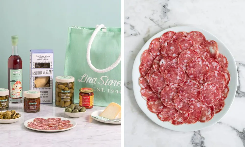 lina stores bag with olives cured meats and cheese