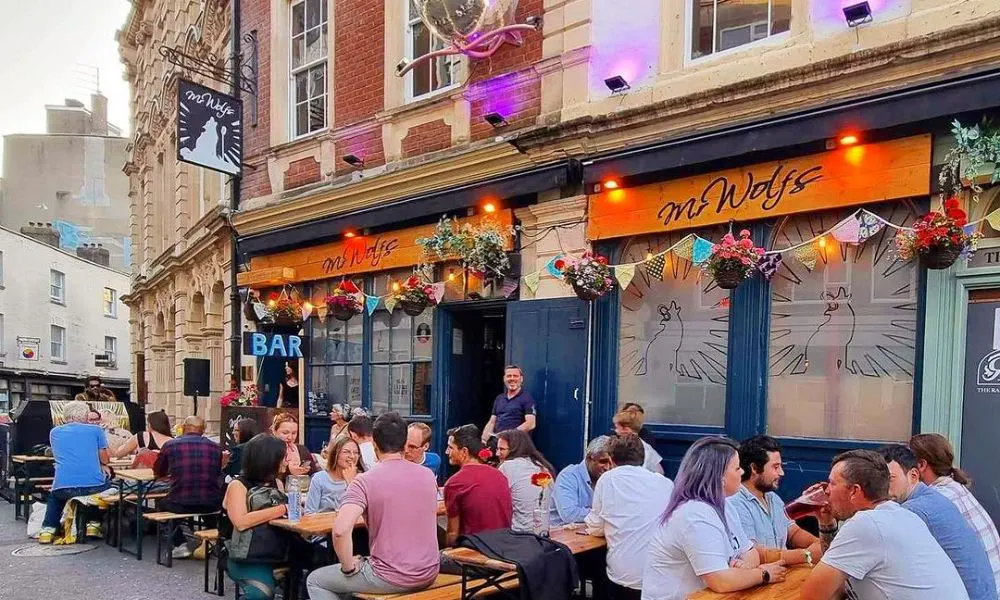 People drinking outside