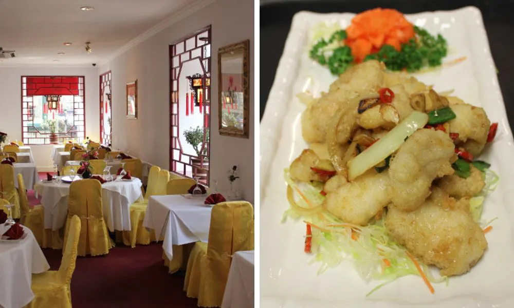 the dining rooms at Kewilin and battered salt and pepper prawns