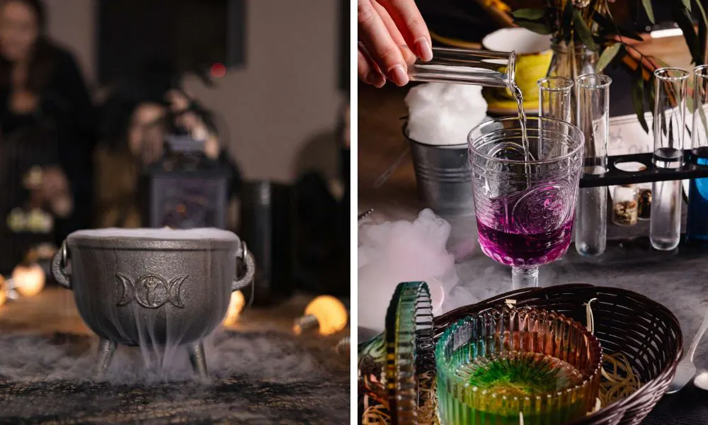 harry potter themed afternoon tea with cauldron and potion making