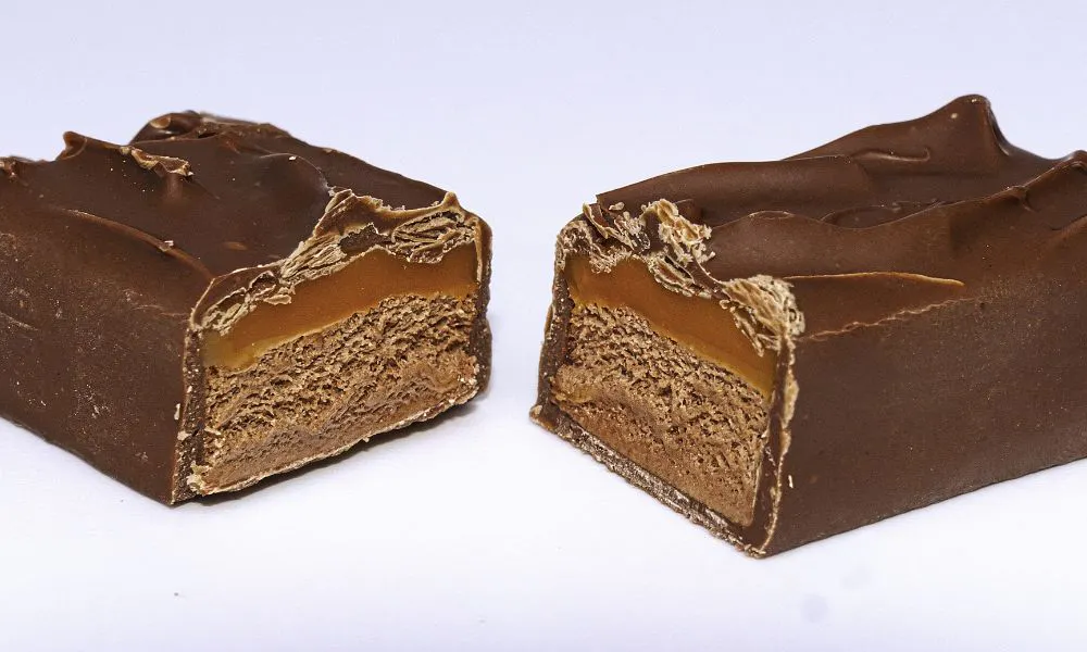 the inside of a Mars bar cut in half