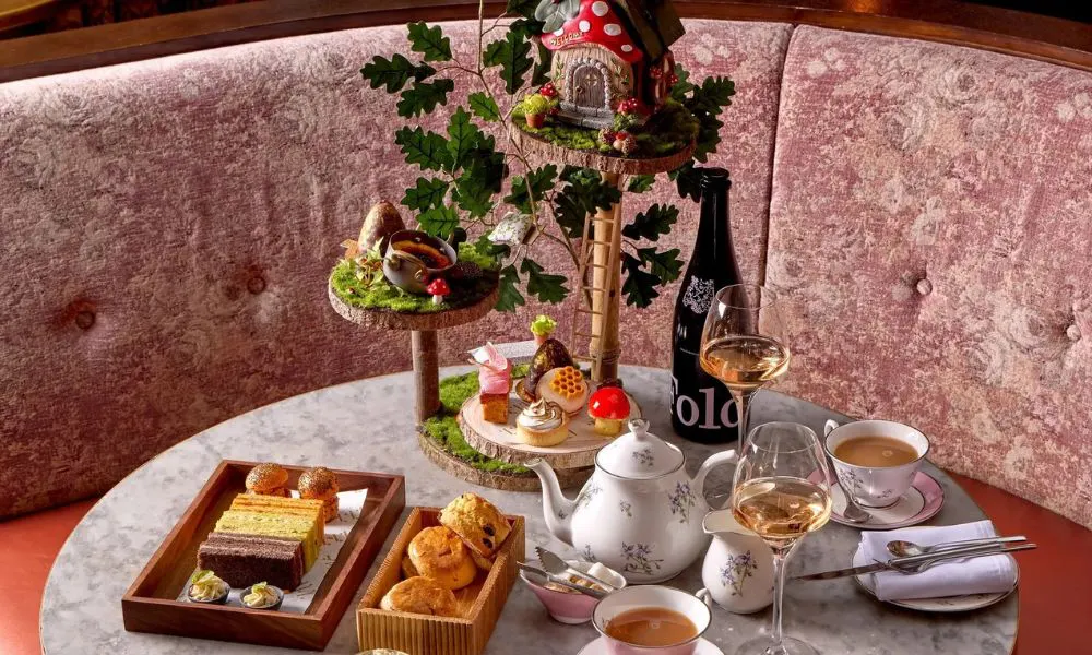 afternoon tea with a tree inspired tiered stand
