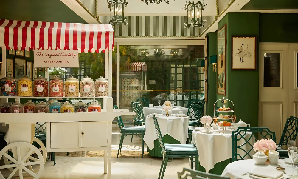 Sweet shop cart and afternoon tea 