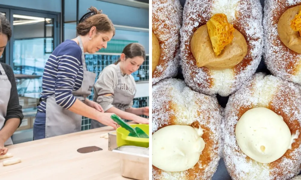 people in a baking class with fulled doughnuts