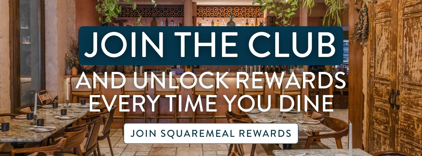 squaremeal rewards banner with restaurant behind