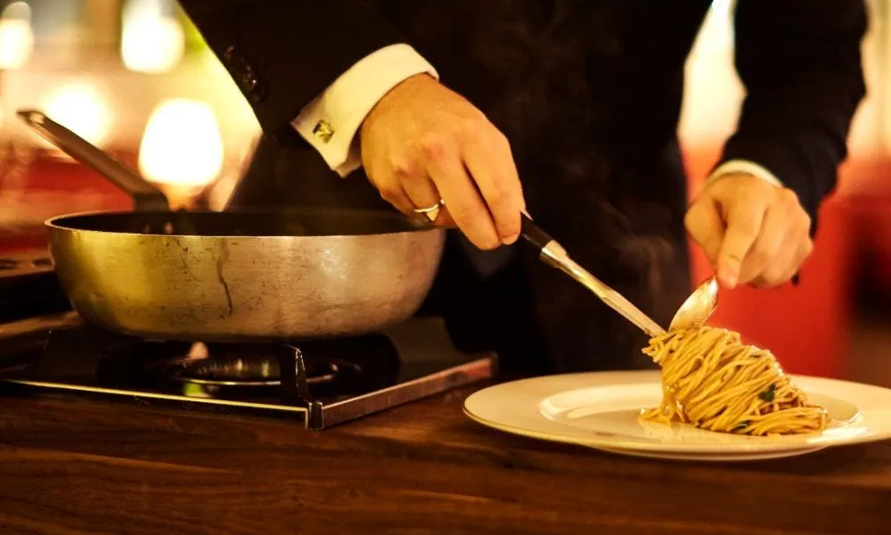 Lobster spaghetti flambee