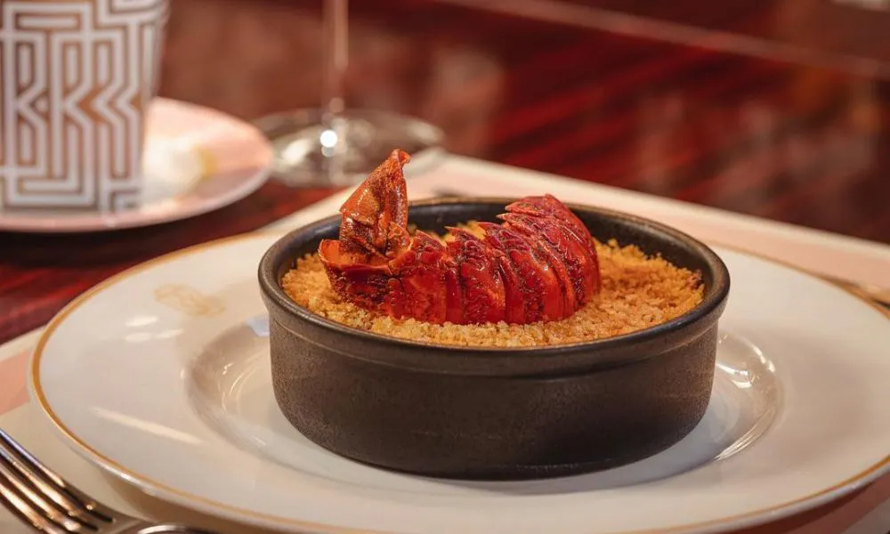 Lobster mac and cheese in a ramekin