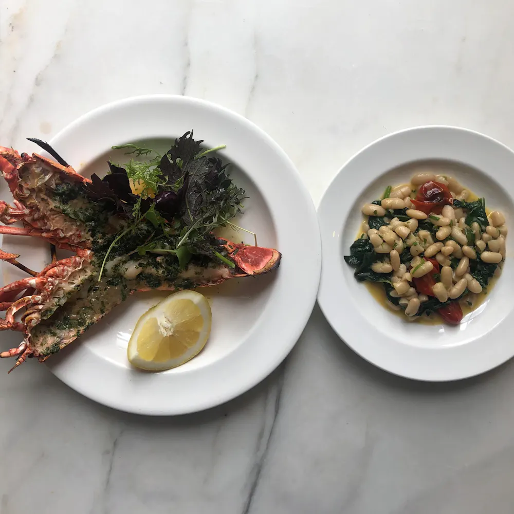 Whole native lobster with white beans, Pernod creme fraiche and tarragon at Spring