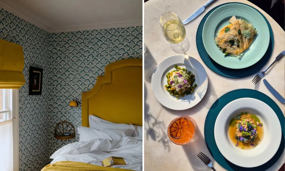 Blue and yellow bedroom and summery dishes