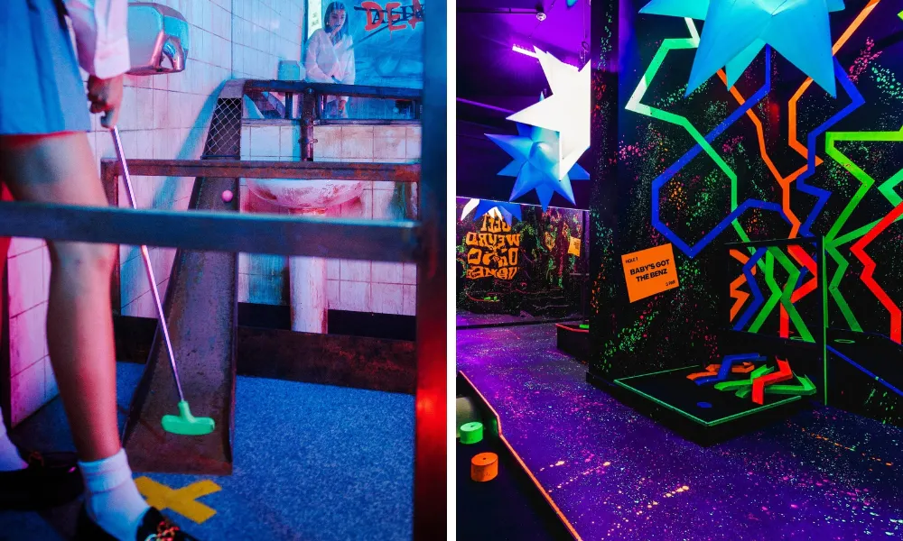 neon crazy golf junkyard