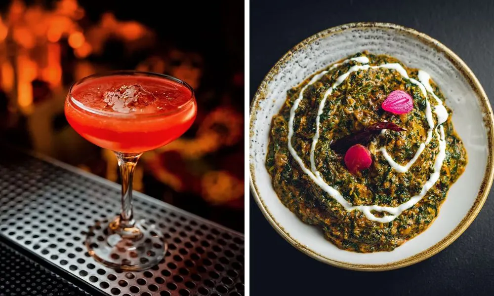 cocktail and bowl of dahl