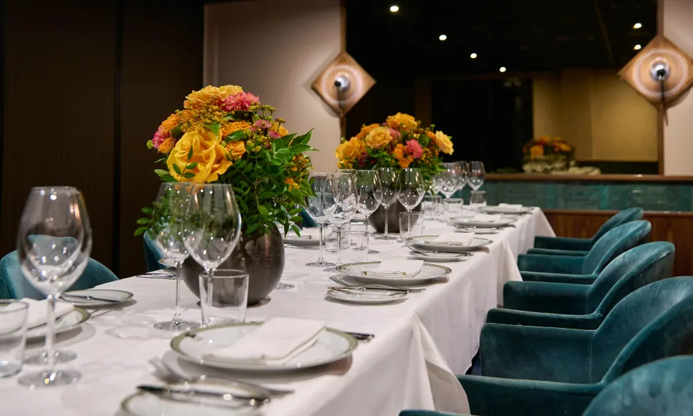 Gaucho city private dining room with blue chairs