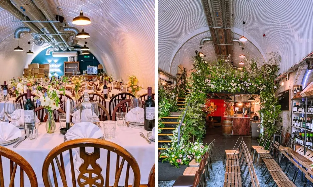 Floral wedding set up at pedro's wine bar