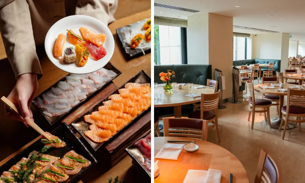 sushi buffet, and relaxed restaurant interiors