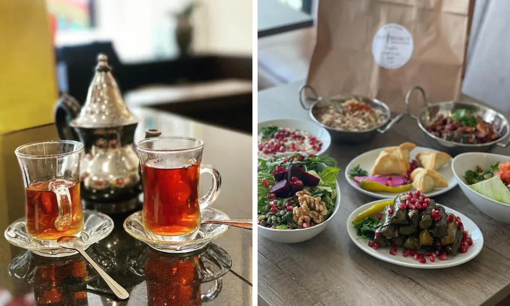 traditional tea and selection of mezze