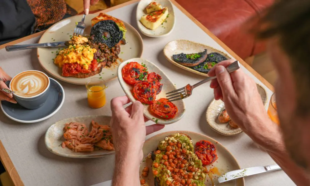 Table filled with brunch dishes
