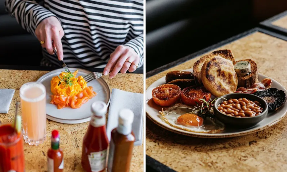 salmon and scrambled eggs, and a full english