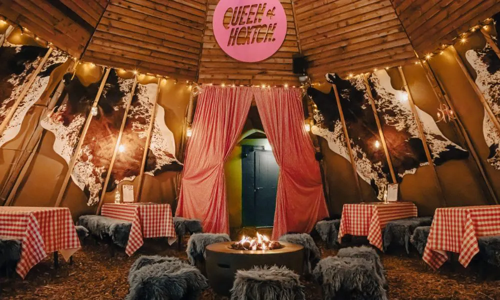 inside the yurt at queen of hoxton