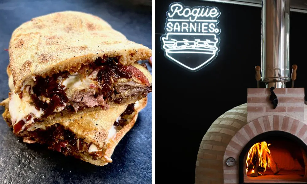 Rogue's festive beef dip sandwich and wood fire oven