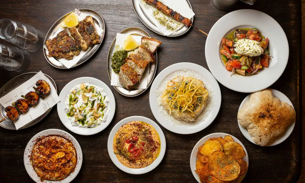 Overhead shot of dishes on table