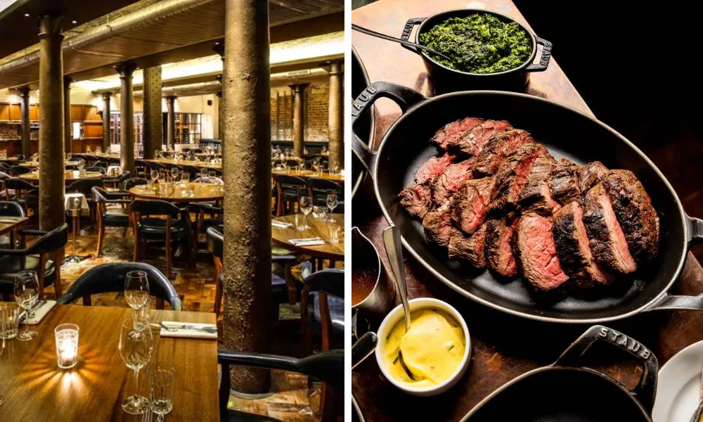 Interiors and steak dish