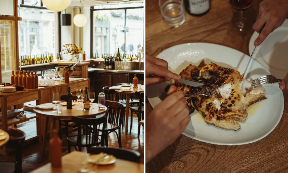 A piece of fish on plate, and interiors