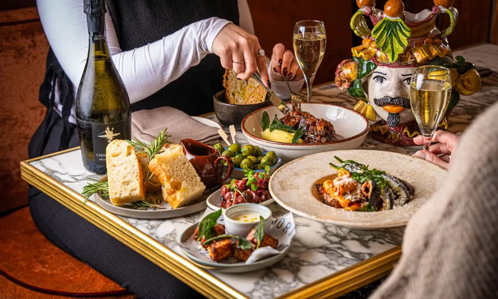Italian dishes and wine