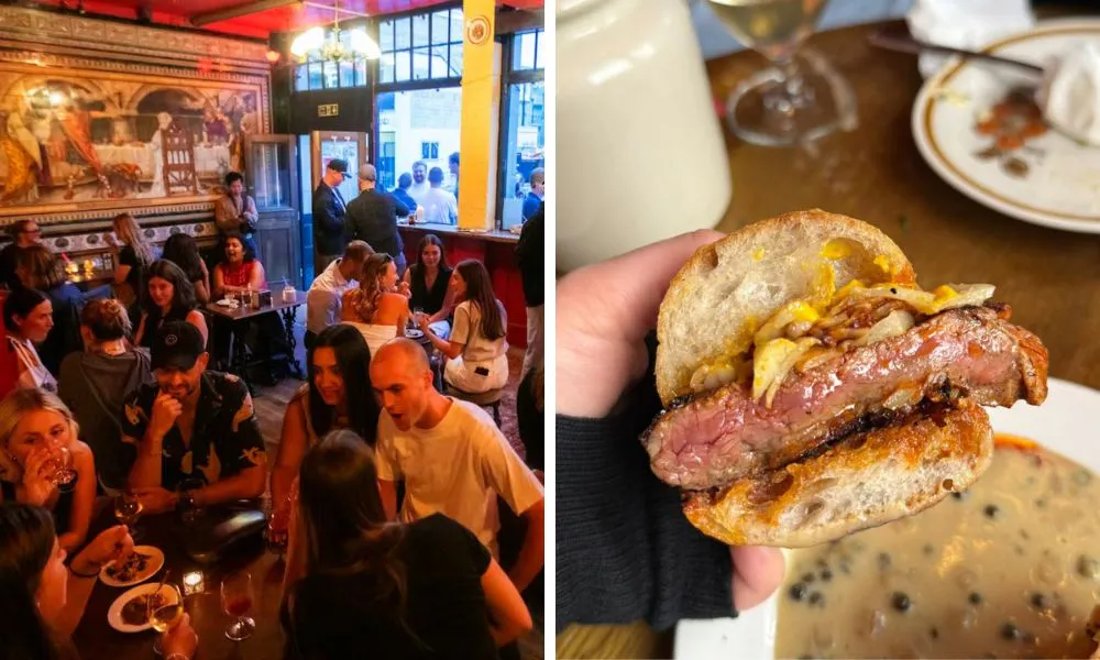 people gathering in a pub and steak bifana