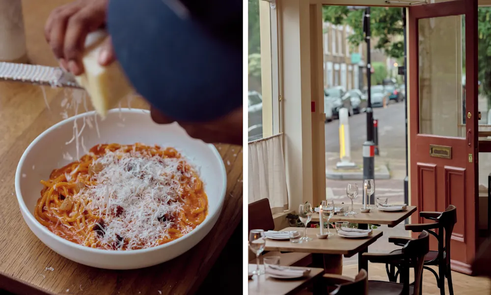 pasta dishes and dining room at lupa