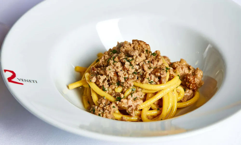 bigoli in duck ragu at 2 veneti