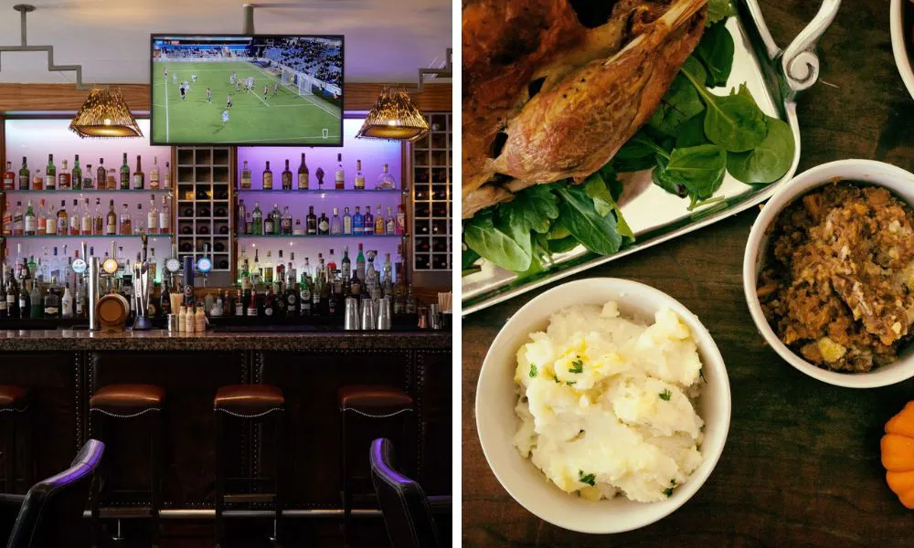 bar with football screen and thanksgiving dinner