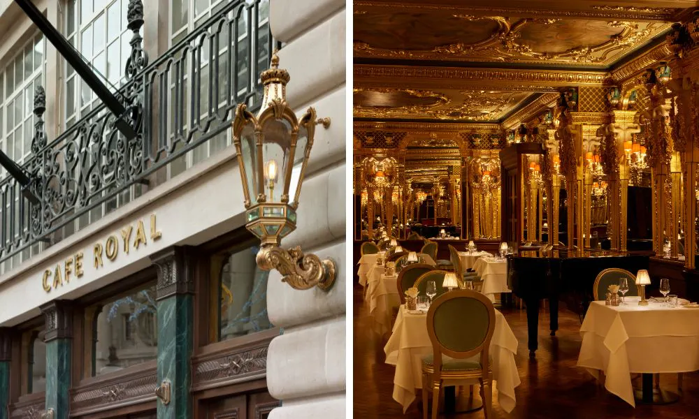 exterior of cafe royal and gold dining room