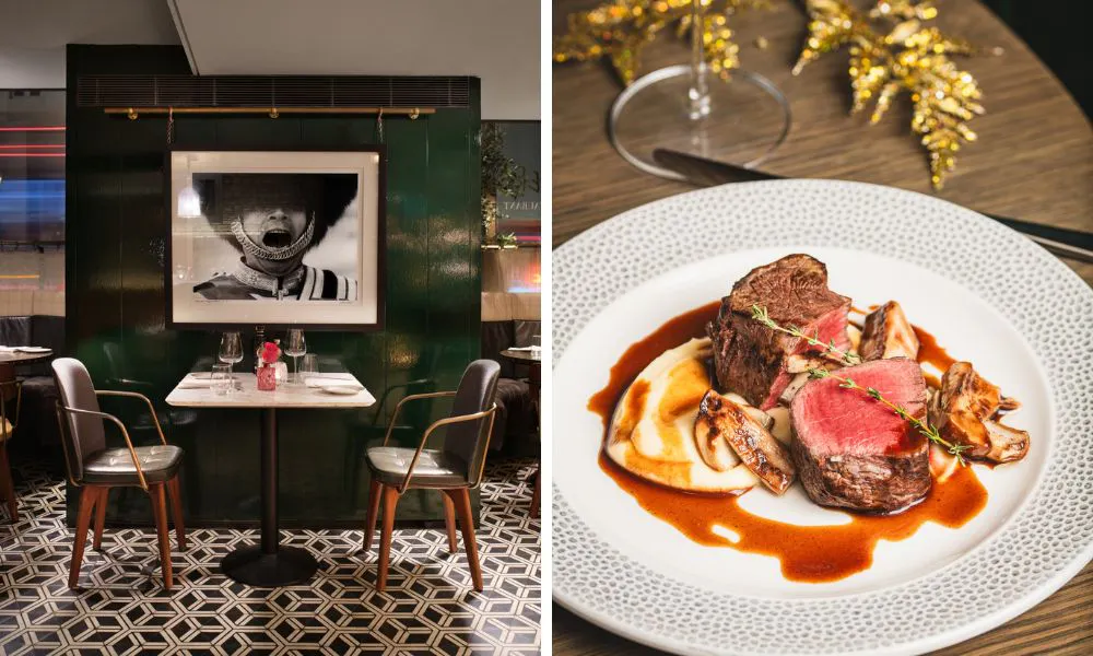 table for two and roast beef with mash potato