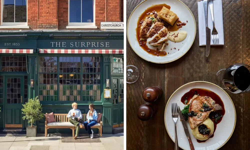 two people sitting outside the pub and thanksgiving dinner