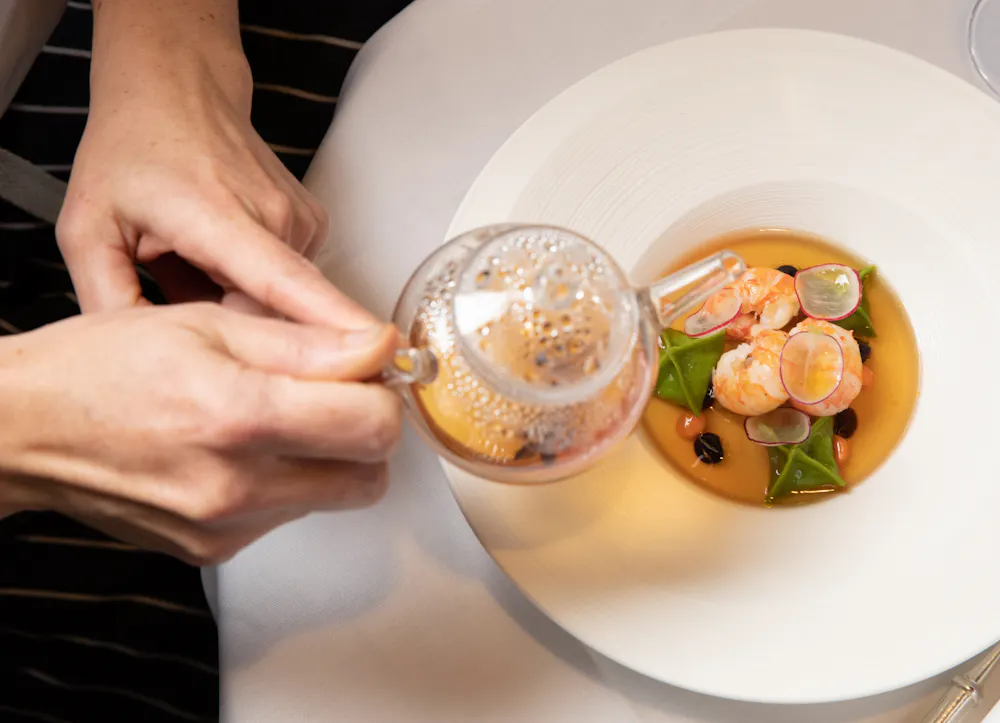 Langoustine consomme at Le Gavroche