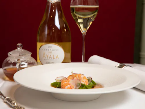 Roast langoustine with Ayala Blanc de Blancs 2012 at Le Gavroche