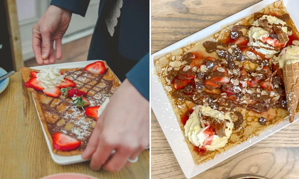 Square crepe with nutella and strawberries