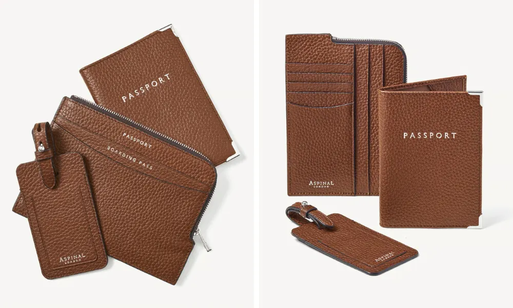 brown leather passport and ticket holders
