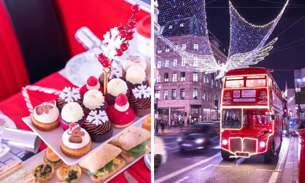 double decker afternoon tea bus adorned with lights