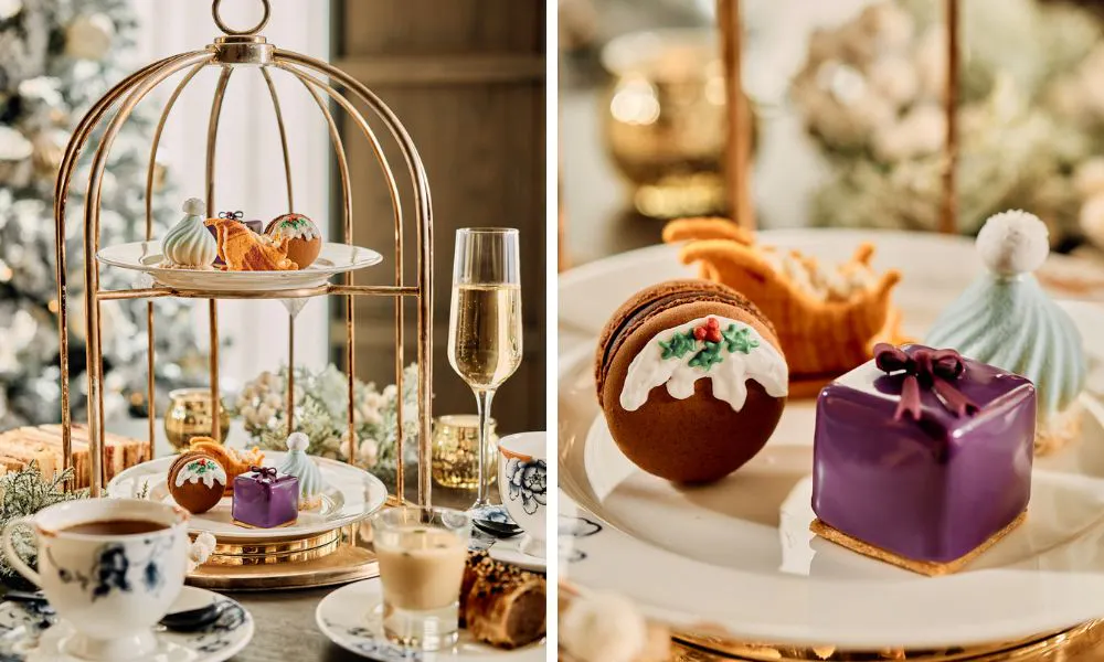 Afternoon tea sweets shaped like Christmas decorations