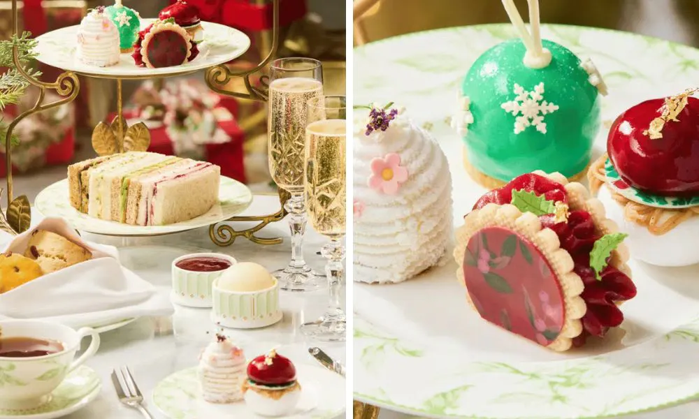 afternoon tea cakes shaped like baubles and festive decor