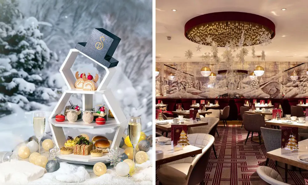hexagonal snowman afternoon tea stand with gingerbread men