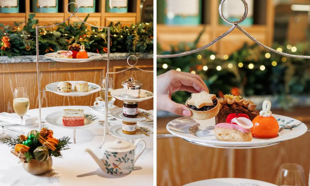 Festive stand of afternoon tea treats at Fortnum & Mason