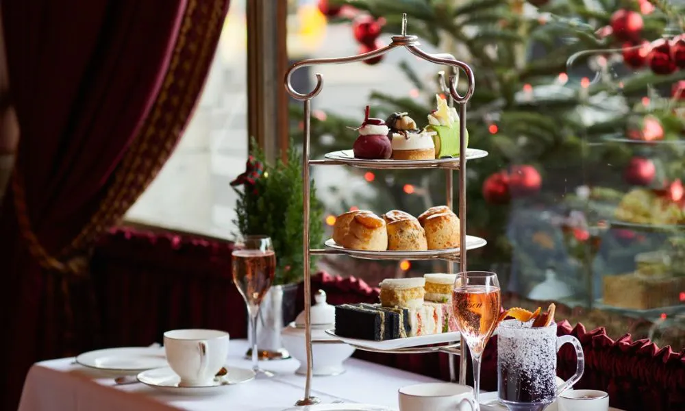 window table with mulled wine and afternoon tea