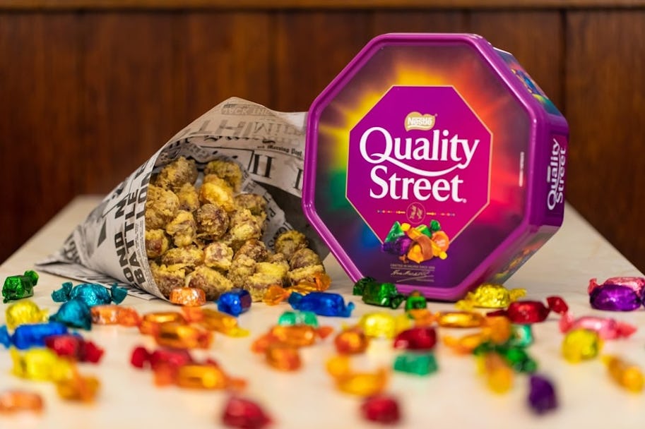 A famous London chippy will serve battered Quality Street this Christmas