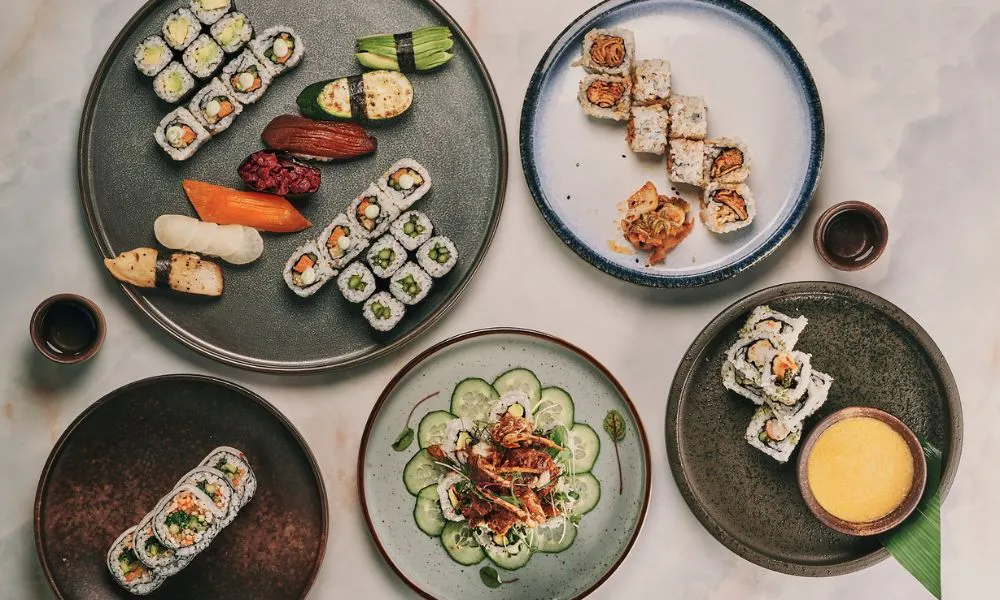 Sushi platters on a table