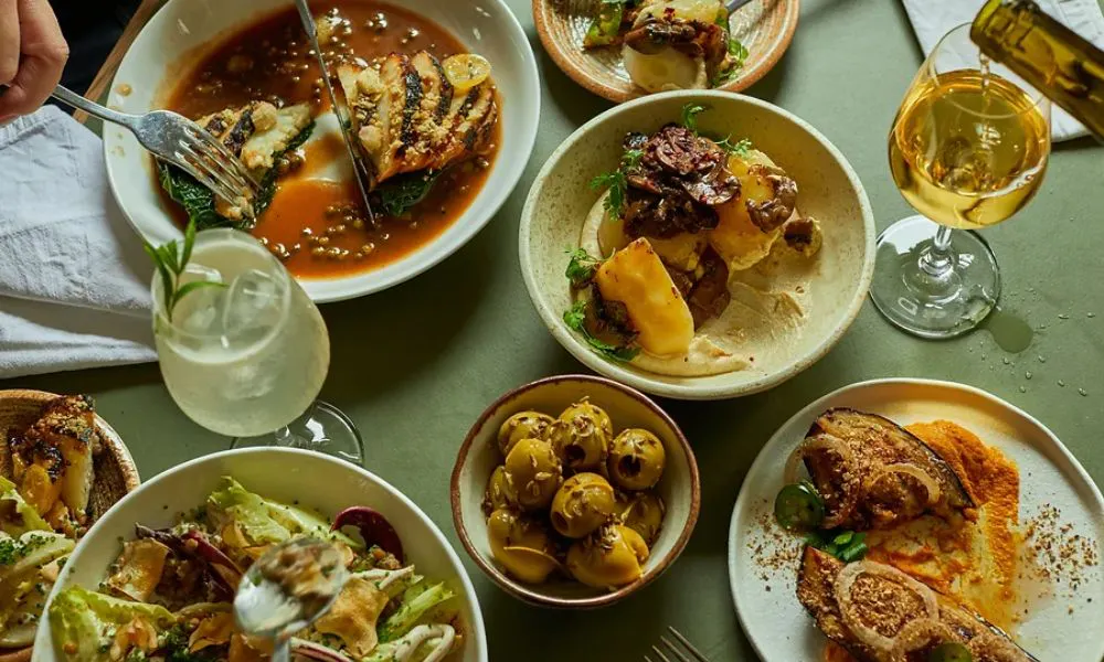 Overhead shot of dishes on table