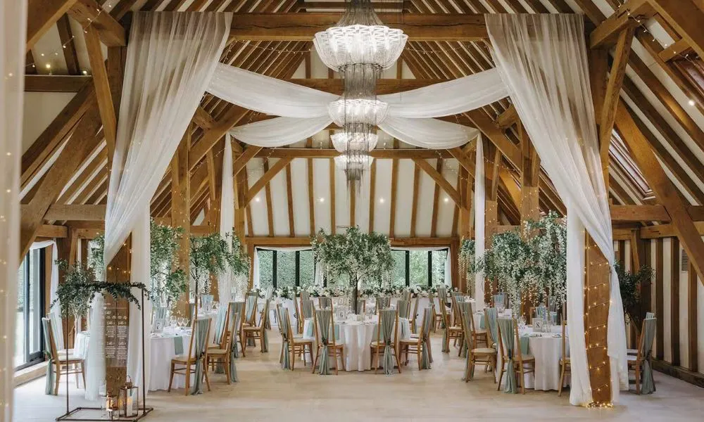 Beautiful barn room dressed for a wedding