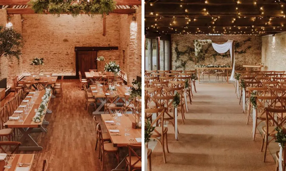 wedding tables at a barn venue